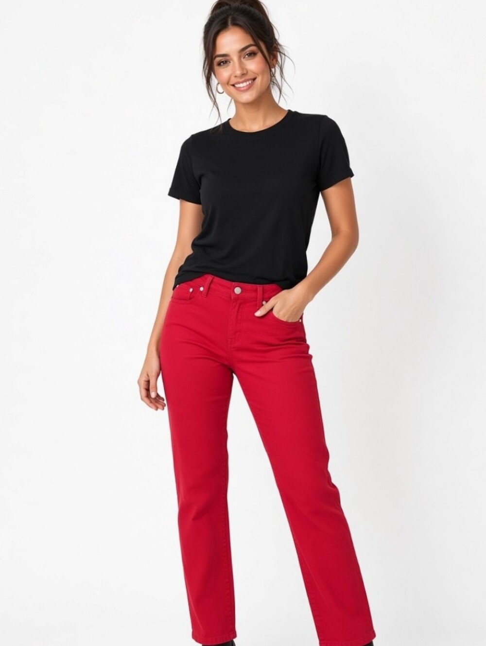 Talbot Flawless Slim Ankle Women's Straight-Leg Red Cotton Blend Jeans (Sz:12)